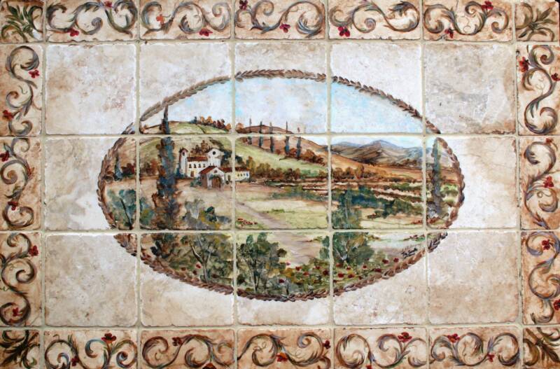 Antiqued Tuscan Hills with Scroll Border