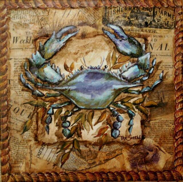 &quot;Blue Crab Deco&quot; Printed Accent Tile