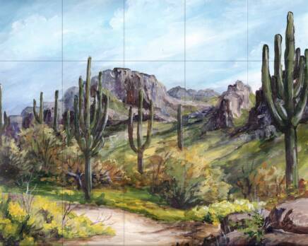 &quot;Saguaro Landscape&quot; Printed Tile Mural