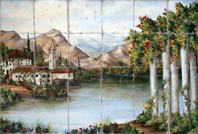 &quot;Italian Lakeside&quot; Printed Tile Mural