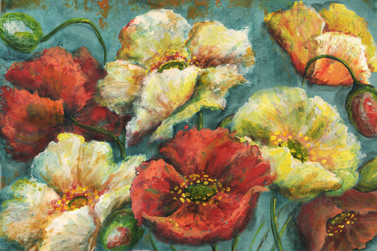 Colorful Poppies on Turquoise