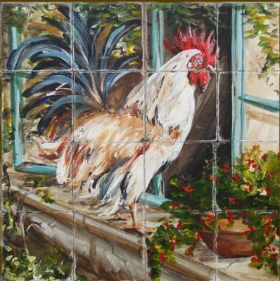 "French Country Rooster" Printed Tile Mural "French Country Rooster" Printed Tile Mural