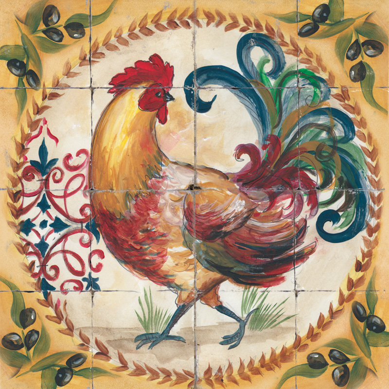 &quot;Provence Rooster&quot;(A) Printed Tile Mural