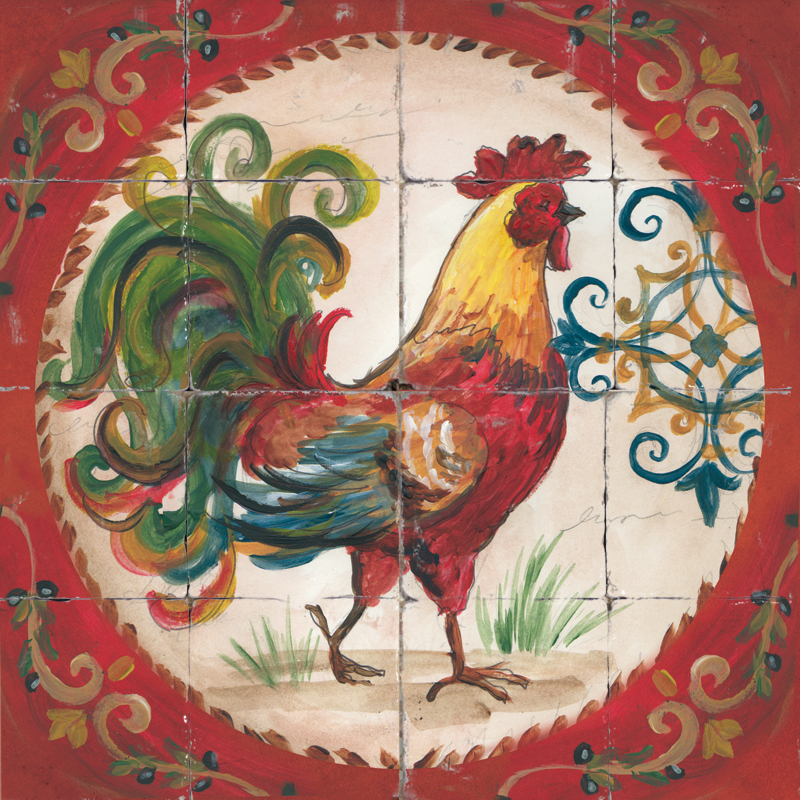 &quot;Provence Rooster&quot; (B) Printed Tile Mural