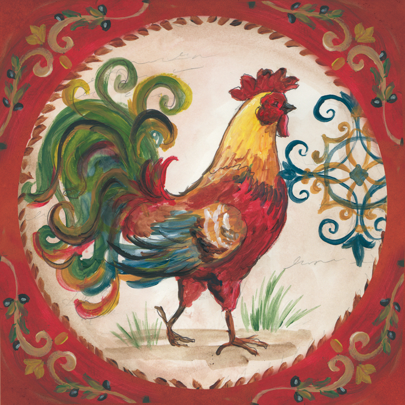 &quot;Provence Rooster&quot; (B) Printed Accent Tile