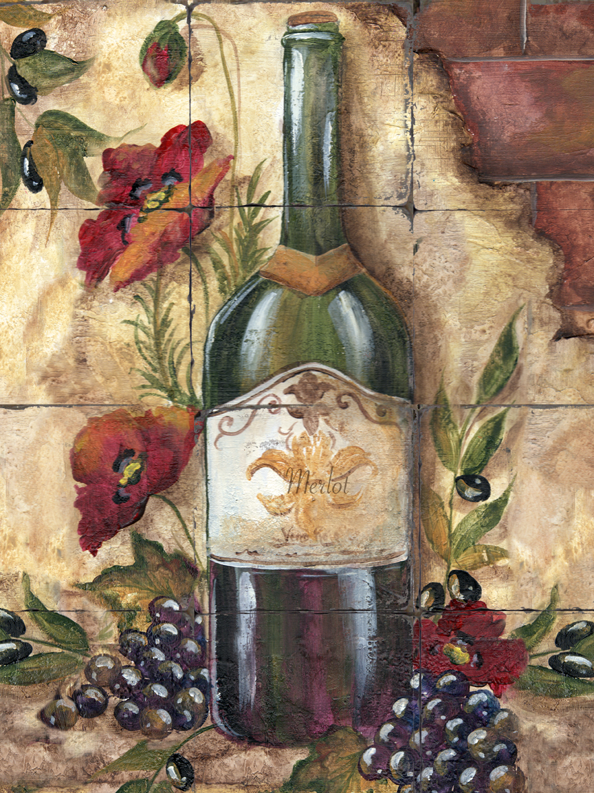 &quot;Poppy-Wine Cellar Merlot&quot; Printed Tile Mural