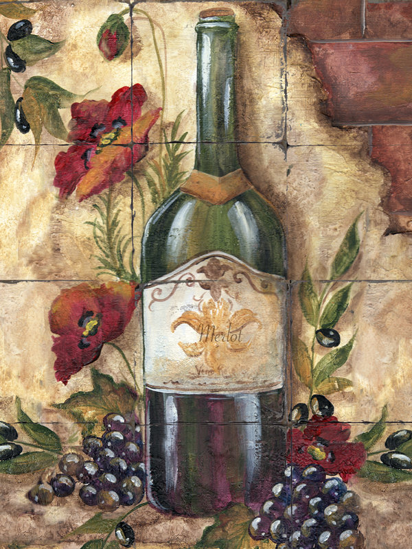 &quot;Poppy-Wine Cellar Merlot&quot; Printed Tile Mural