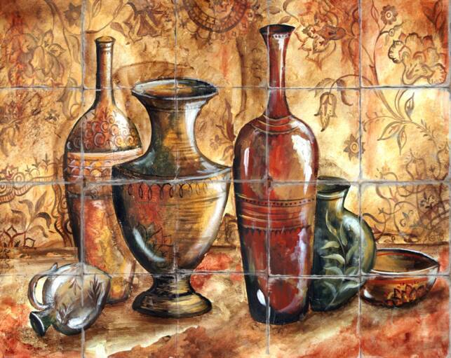 &quot;Moroccan Urns&quot; Printed Tile Mural