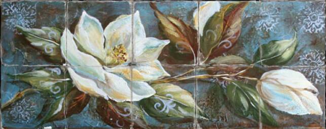 &quot;Magnolia Branch&quot; Printed Tile Mural