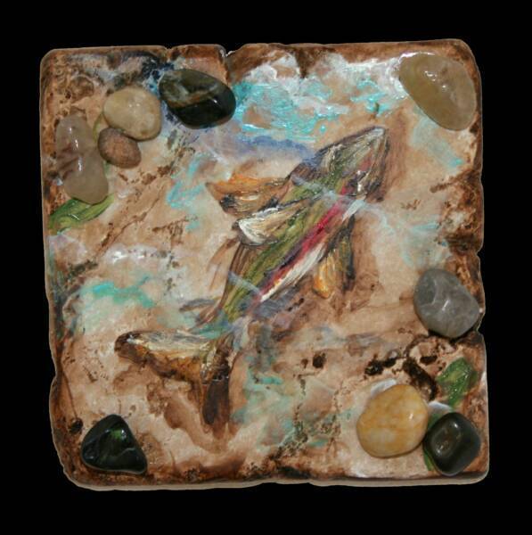 &quot;Rainbow Trout&quot; Hand Painted Accent Tile