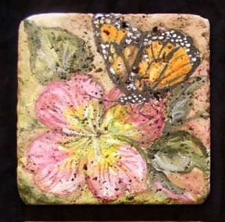 &quot;Monarch Butterflies and Desert Flowers&quot; #1 Hand Painted Accent Tile