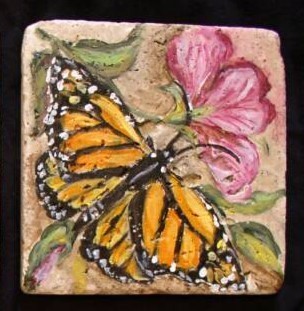 &quot;Monarch Butterflies and Desert Flowers&quot; #2 Hand Painted Accent Tile