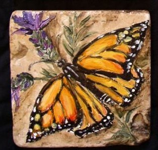&quot;Monarch Butterflies and Desert Flowers&quot; #3 Hand Painted Accent Tile