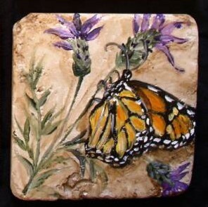 &quot;Monarch Butterflies and Desert Flowers&quot; #4 Hand Painted Accent Tile