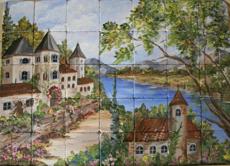 &quot;French Country Chateaux&quot; Hand Painted Tile Mural