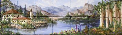"Italian Lakeside Villa" Hand Painted Tile Mural