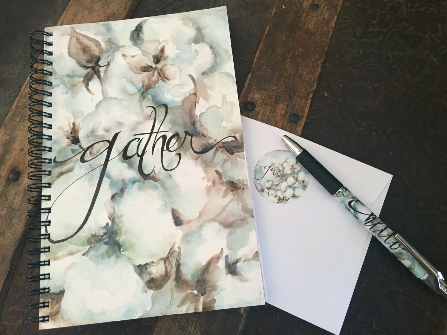 Cotton Boll &quot;Gather&quot; Watercolor Notebook and Pen Set