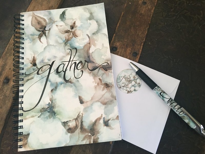 Cotton Boll &quot;Gather&quot; Watercolor Notebook and Pen Set