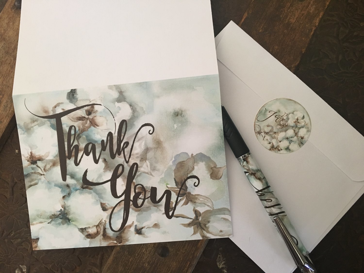 Cotton Boll Watercolor Blank Thank You Cards Set of 8