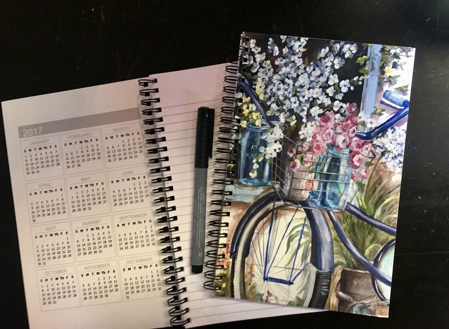 Vintage Bike with Blossoms in Mason Jars Spiral Bound Notebook