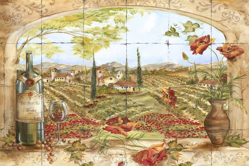 &quot;Tuscan View Blue Sky Landscape&quot; Printed Tile Mural