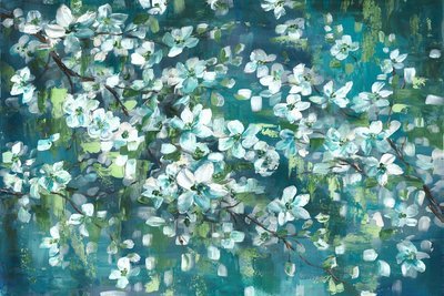 Teal Blossoms Gallery Wrapped Canvas 36x24