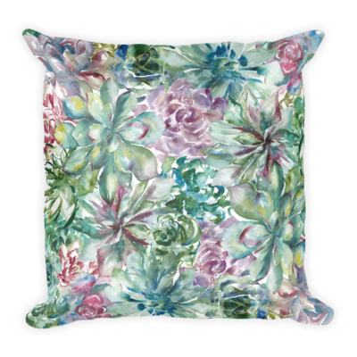 Watercolor Succulent Garden Collage Pillow
