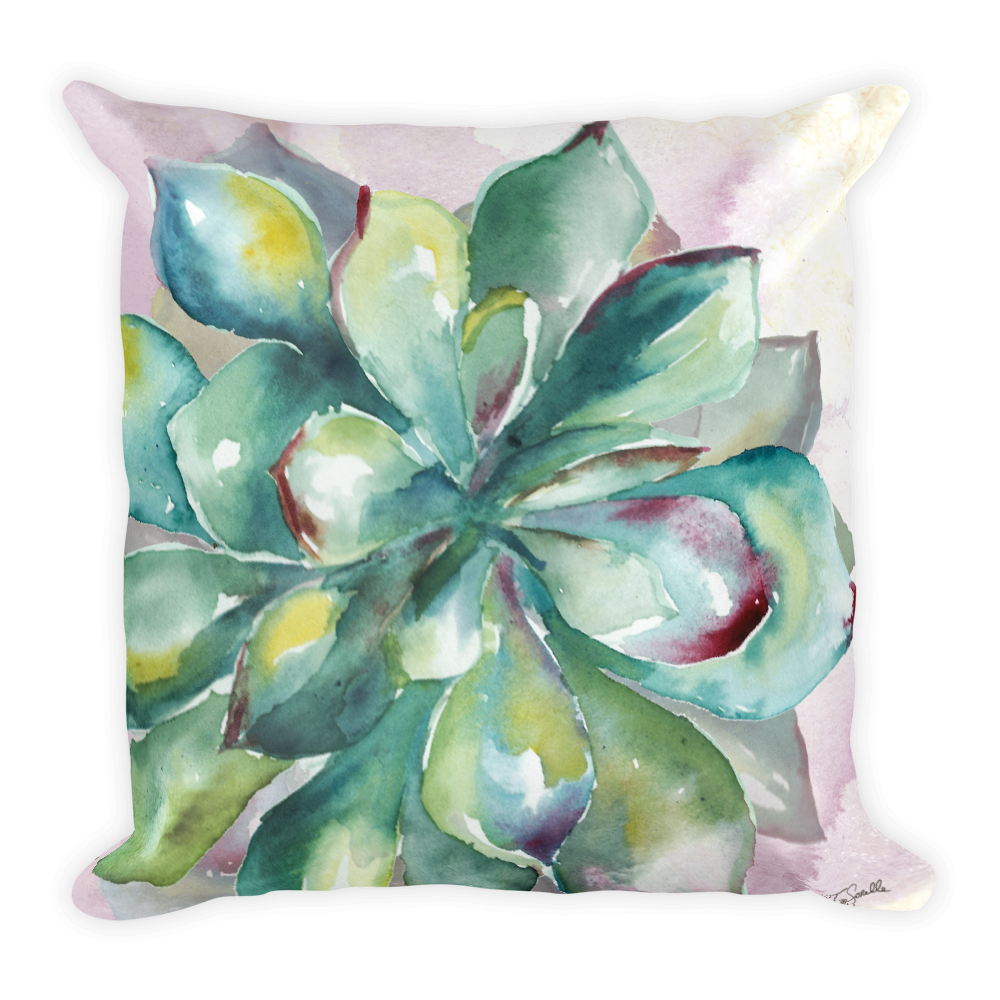 Watercolor Succulent Pillow 1