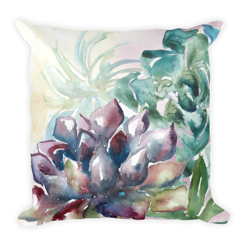 Watercolor Succulent Pillow 6