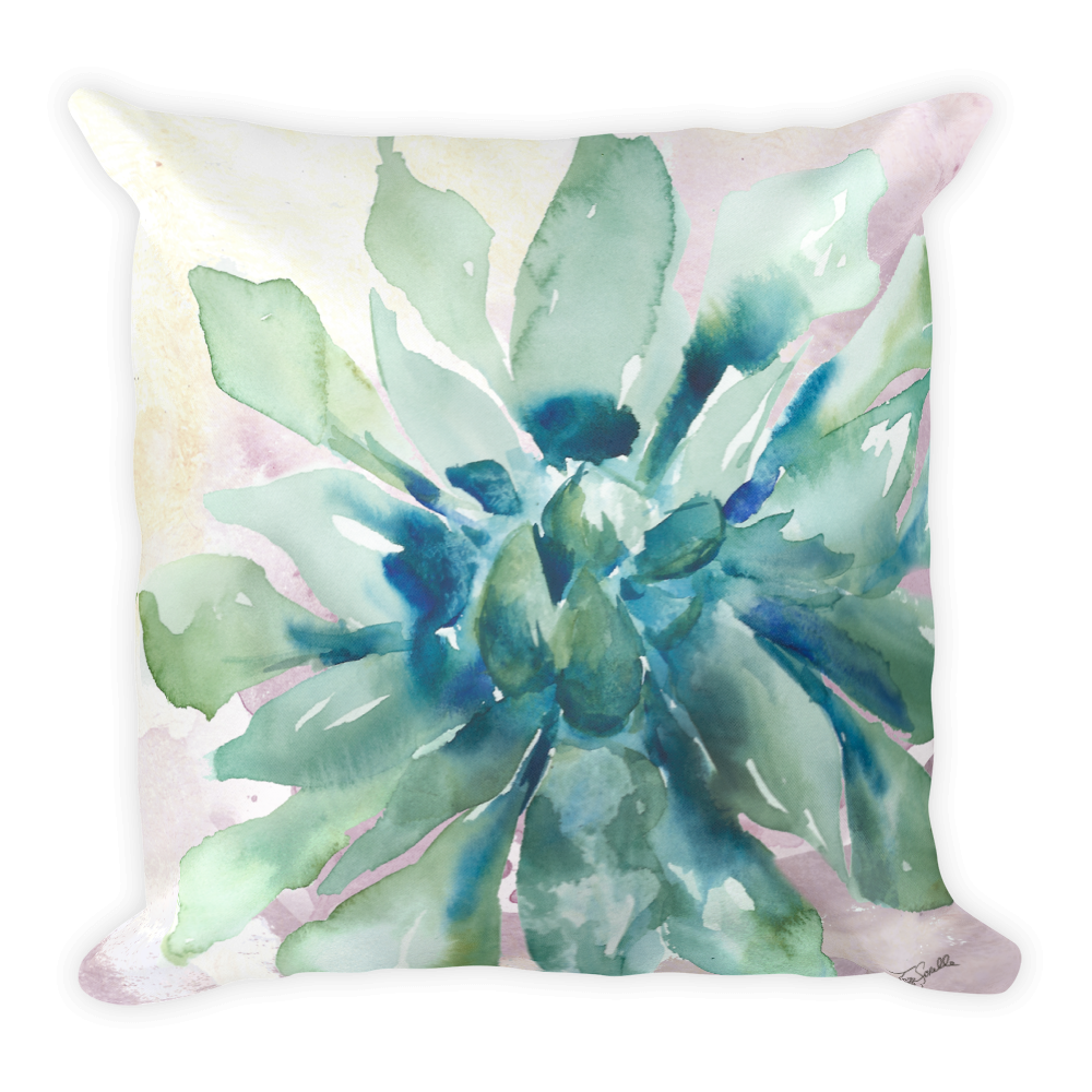 Watercolor Succulent Pillow 3