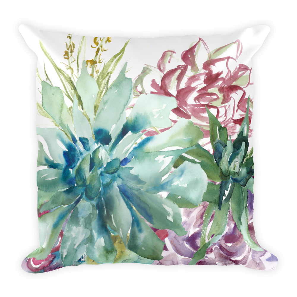 Watercolor Succulent and Cactus Garden 2 Pillow