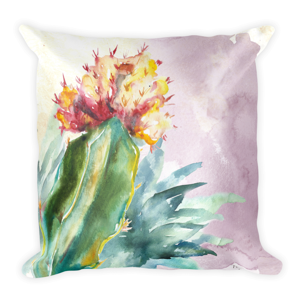 Watercolor Succulent Cactus Pillow
