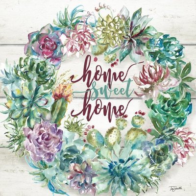 Watercolor Succulent Garden Wreath &quot;Home Sweet Home&quot;