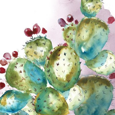 Watercolor Succulent Garden Prickly Pear