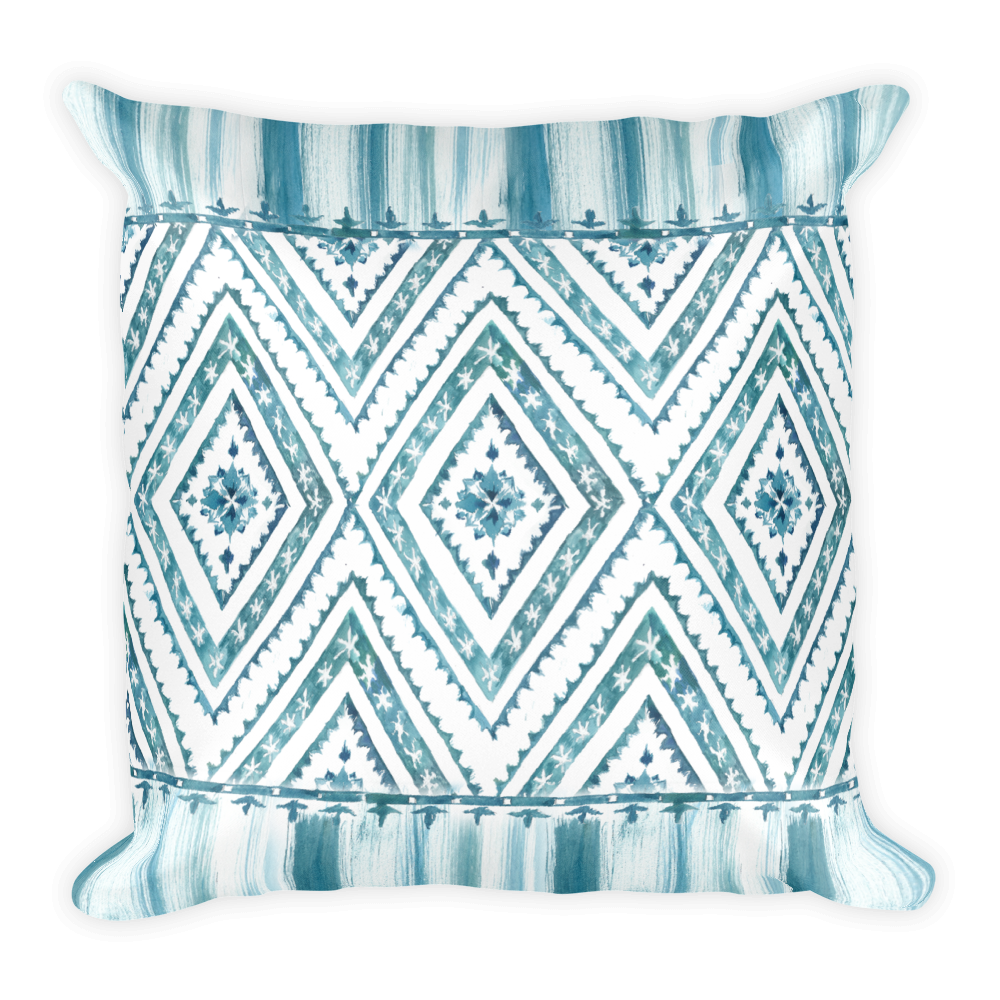 Watercolor Succulent Artisanal Pattern and Stripe Pillow