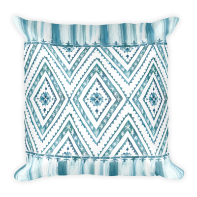 Watercolor Succulent Artisanal Pattern and Stripe Pillow