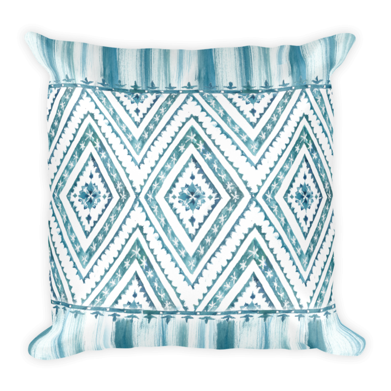 Watercolor Succulent Artisanal Pattern and Stripe Pillow