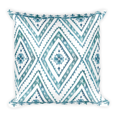 Watercolor Succulent Artisanal Pattern Teals and White Pillow
