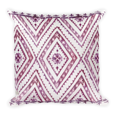 Watercolor Succulent Artisanal Pattern Burgundy and White Pillow