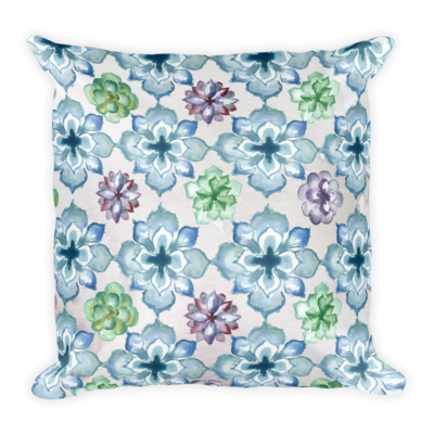 Watercolor Succulent Artisanal Medallion Pattern Pillow