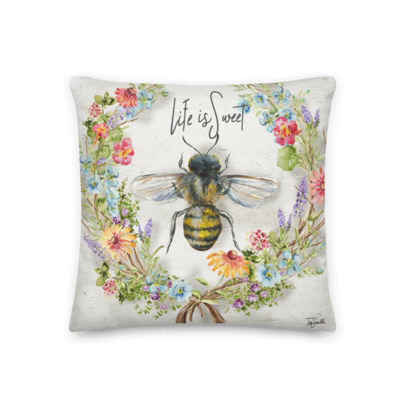 Herb Blossom Wreath-Life is Sweet- Honey Bee Throw Pillow Herb Blossom Wreath-Life is Sweet- Honey Bee Throw Pillow