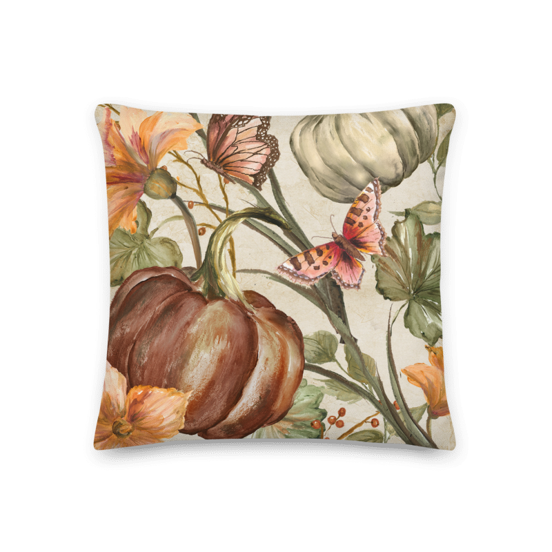 Elegant Pumpkin Vines Decorative Throw Pillow-Ivory Background II