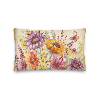 Wild Sunflower Meadow 22x12 Lumbar Premium Throw Pillow