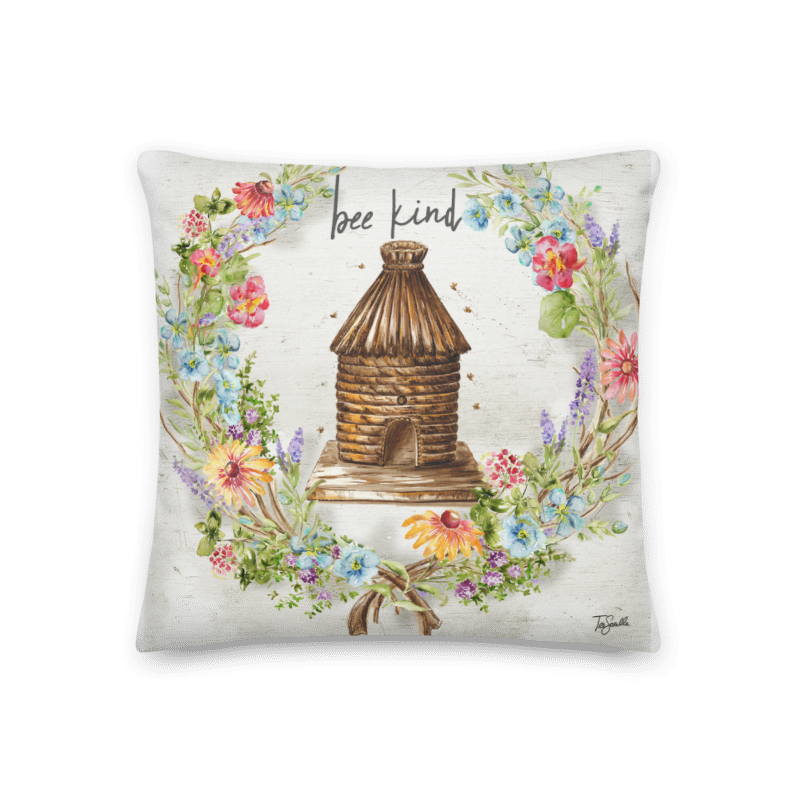 Herb Blossom Wreath with Bee Keep -Bee Kind Throw Pillow Herb Blossom Wreath with Bee Keep -Bee Kind Throw Pillow