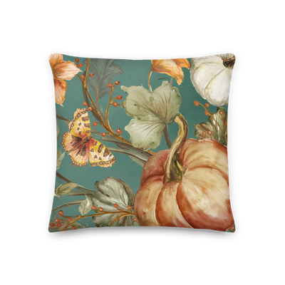 Elegant Pumpkin Vines Decorative Throw Pillow-Teal Background I