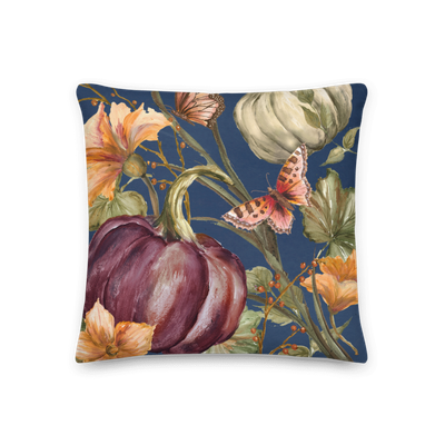 Elegant Pumpkin Vines Decorative Throw Pillow-Navy Background II