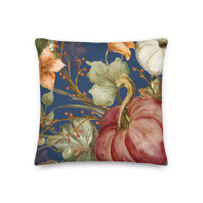 Elegant Pumpkin Vines Decorative Throw Pillow-Navy Background I