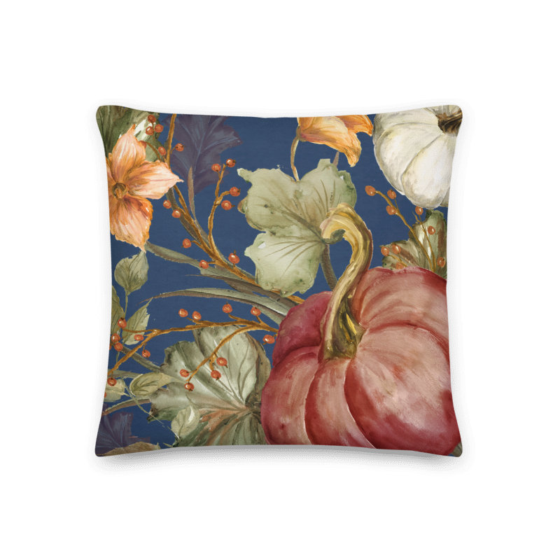 Elegant Pumpkin Vines Decorative Throw Pillow-Navy Background I