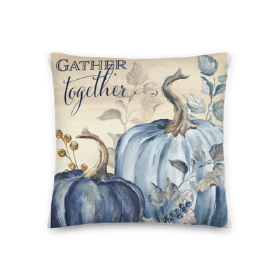 Pumpkin Blues Throw Pillow "Gather Together"