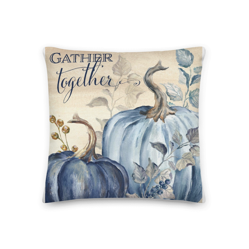 Pumpkin Blues Throw Pillow "Gather Together"